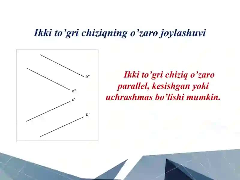 Ikki to’gri chiziqning o’zaro joylashuvi 3