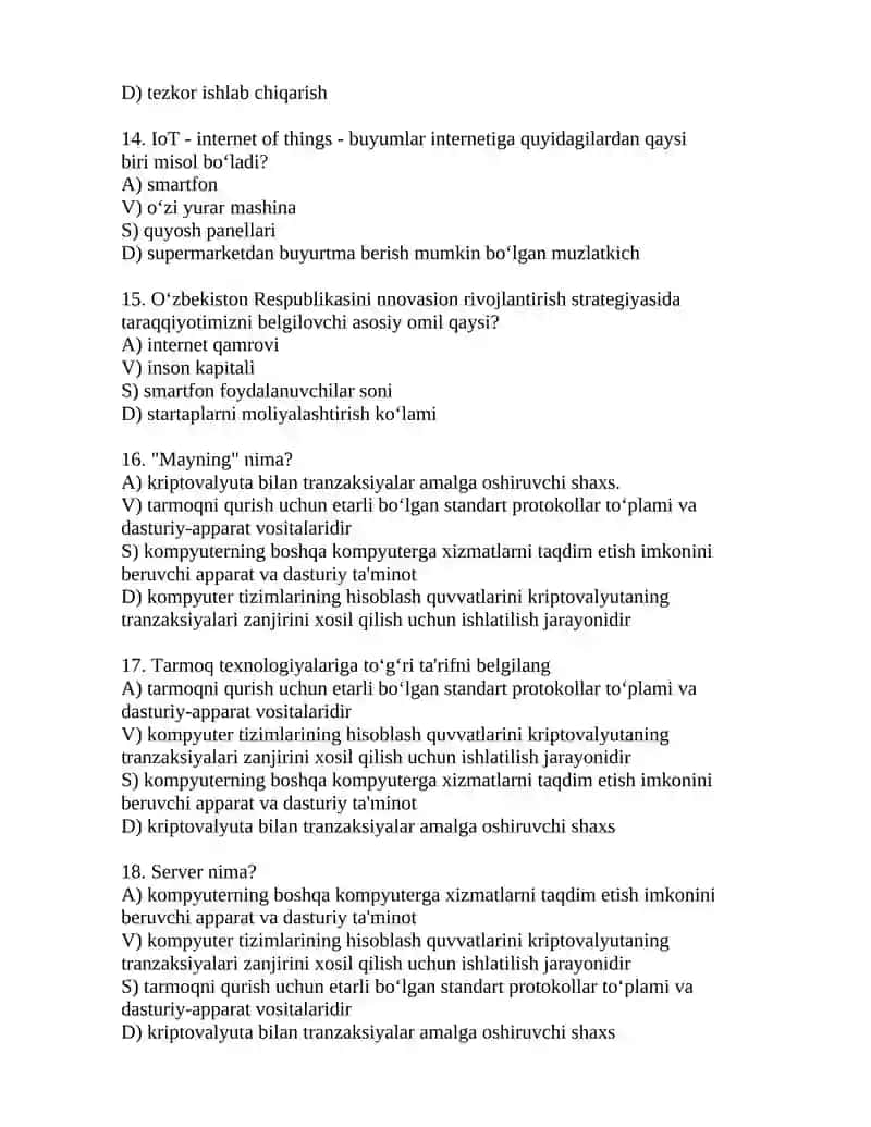 Raqamli iqtisodiyot fanidan yakuniy test savollari 3