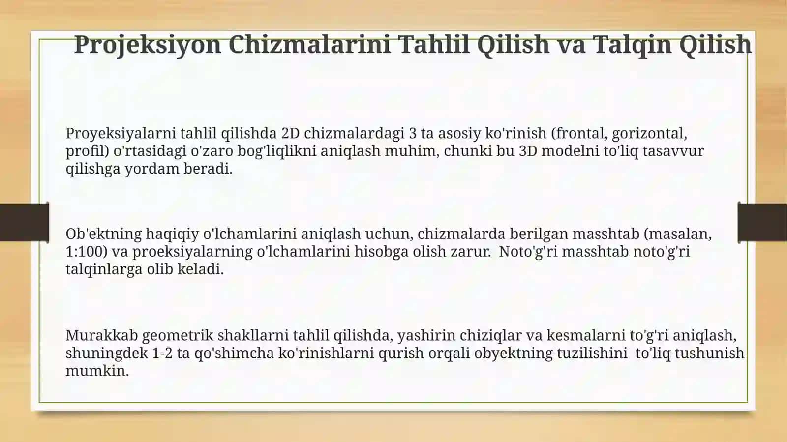Proyeksion chizmachilik Chizmalarda ko`rinishlar 3