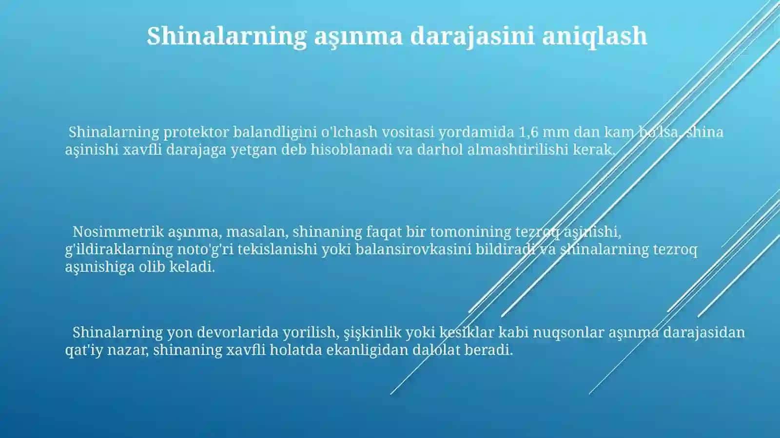 Avtomobil shinalari va boshqa mexanik qismlarni tekshirish 3