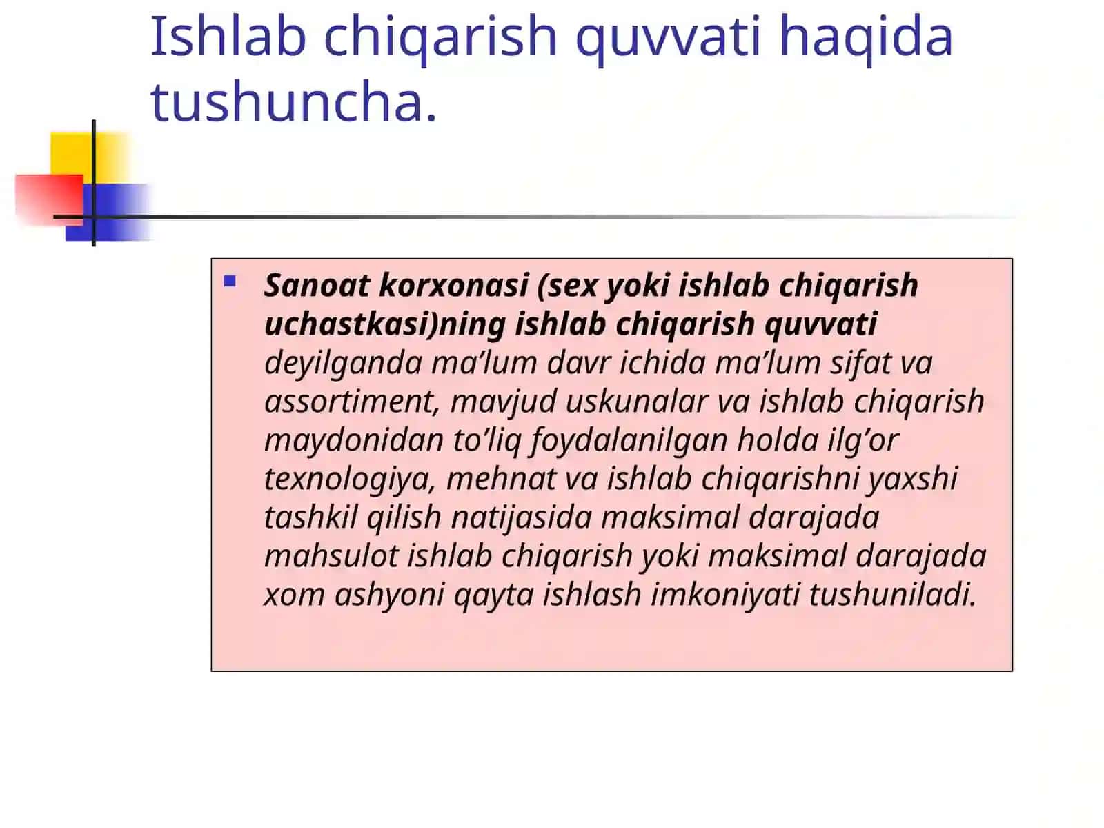 Korxona ishlab chiqarish quvvativa operatsion tizimlarnirejalashtirish 3
