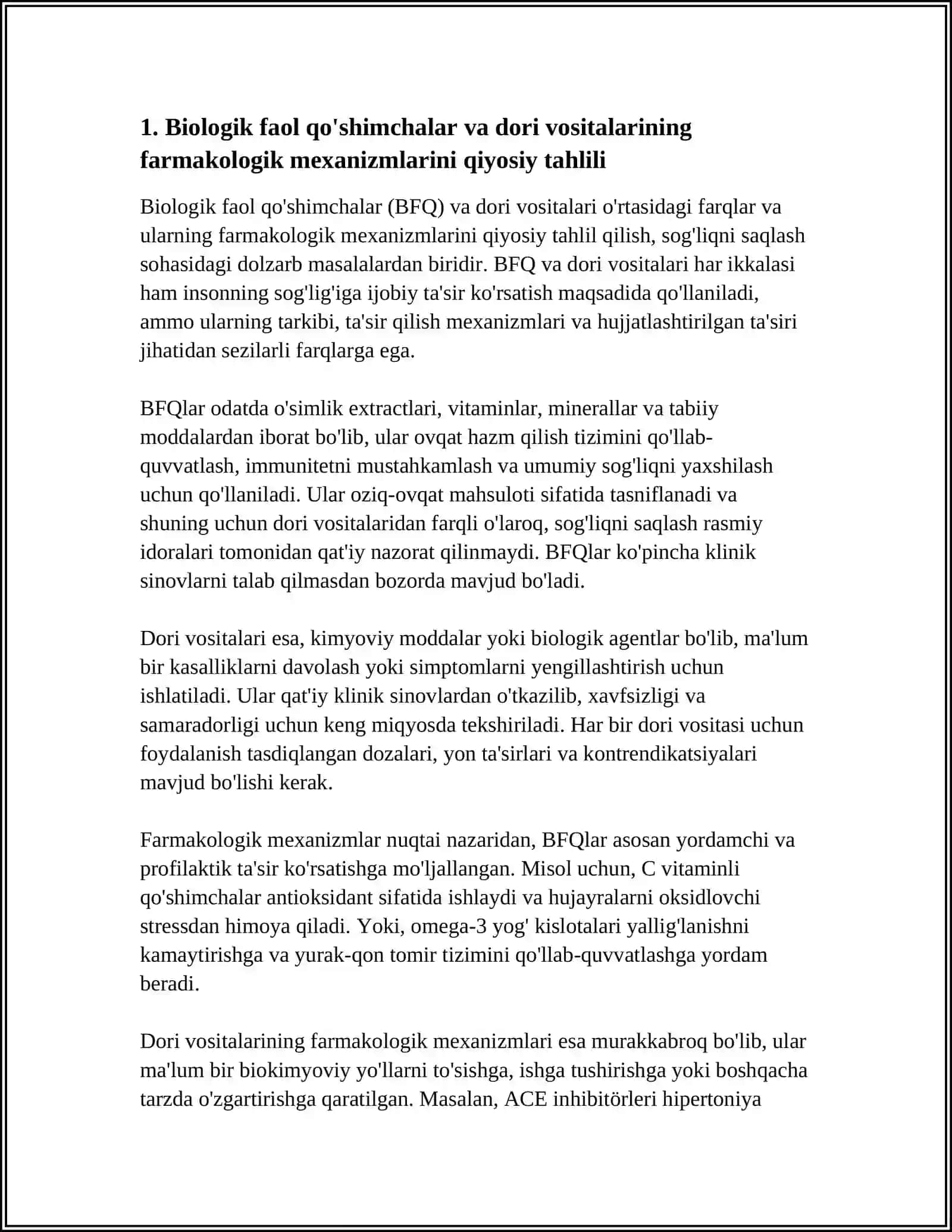 BIOLOGIK FAOL QO'SHIMCHALAR VA DORI VOSITALARINING QIYOSIY TAHLILI 3