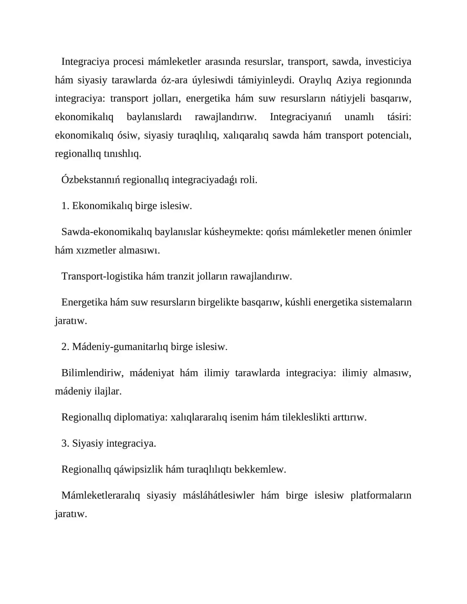 Ózbekstannıń aymaqlıq integraciyalıq processlerindegi qatnasıwı hám TMKlardıń imkaniyatları 3