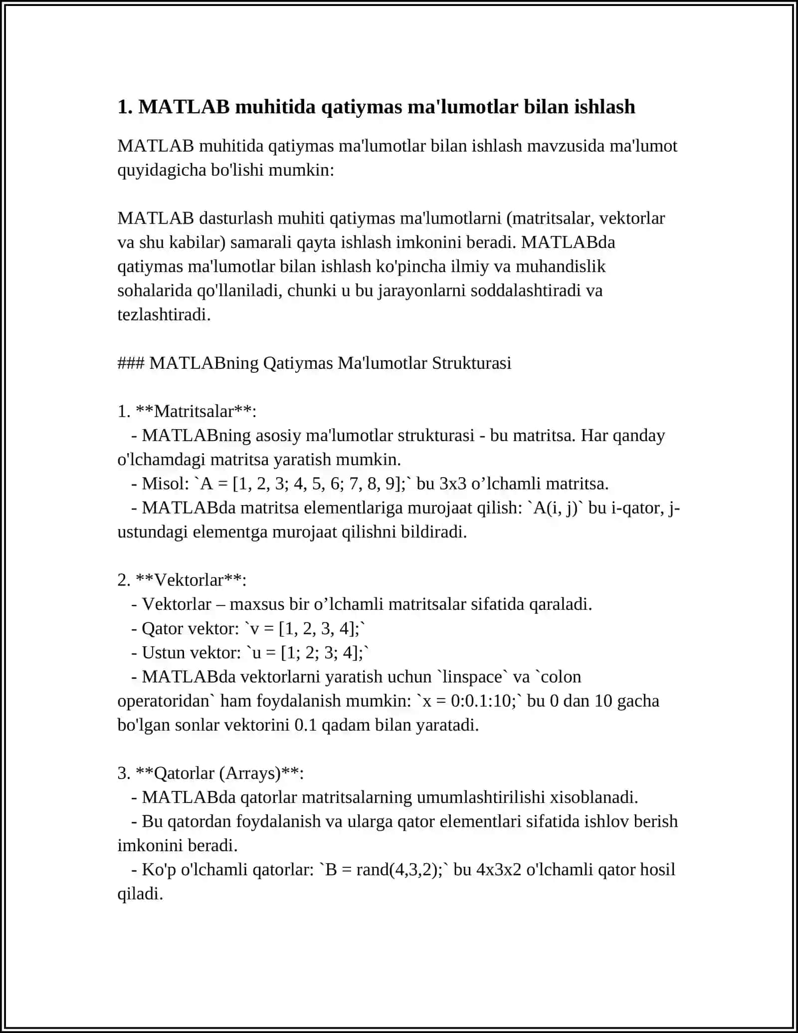 MATLAB NING FUZZY LOGIC TOOLBOX PAKETIDA QATIYMAS MA'LUMOTLAR BILAN ISHLASH 3