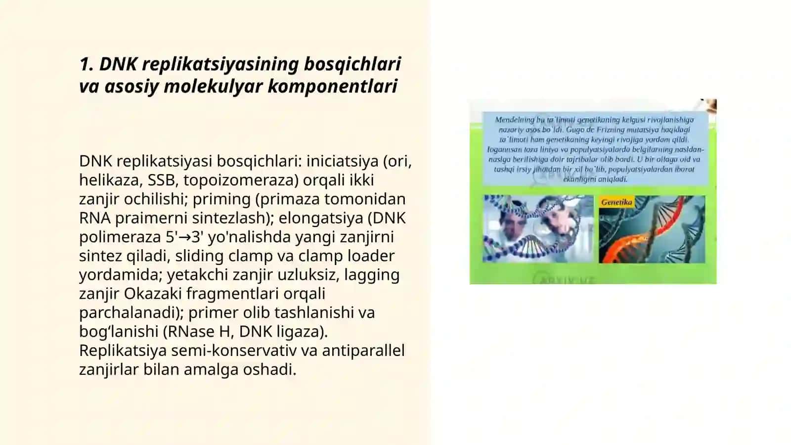 Genetik xilma-xillik. DNK replikatsiyasining molekulyar mexanizmlari 3