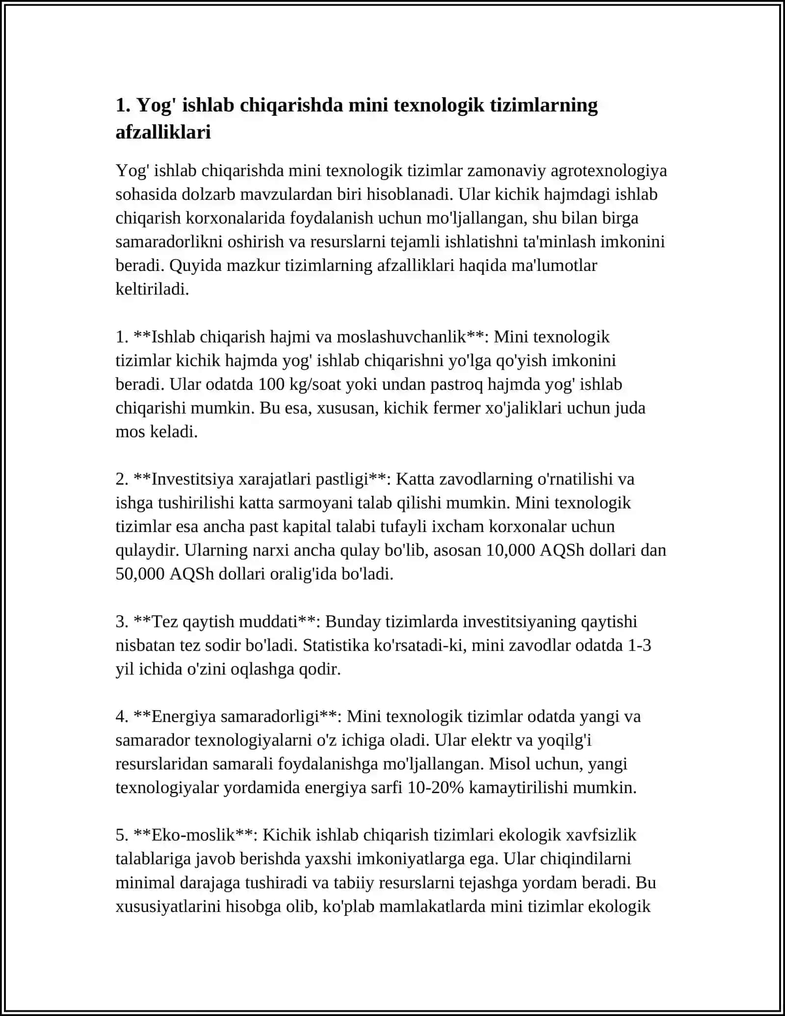 MUSTAQIL ISH Mavzu: YOG’ ISHLAB CHIQARISHDA MINI TEXNOLOGIK TIZIMLAR 3