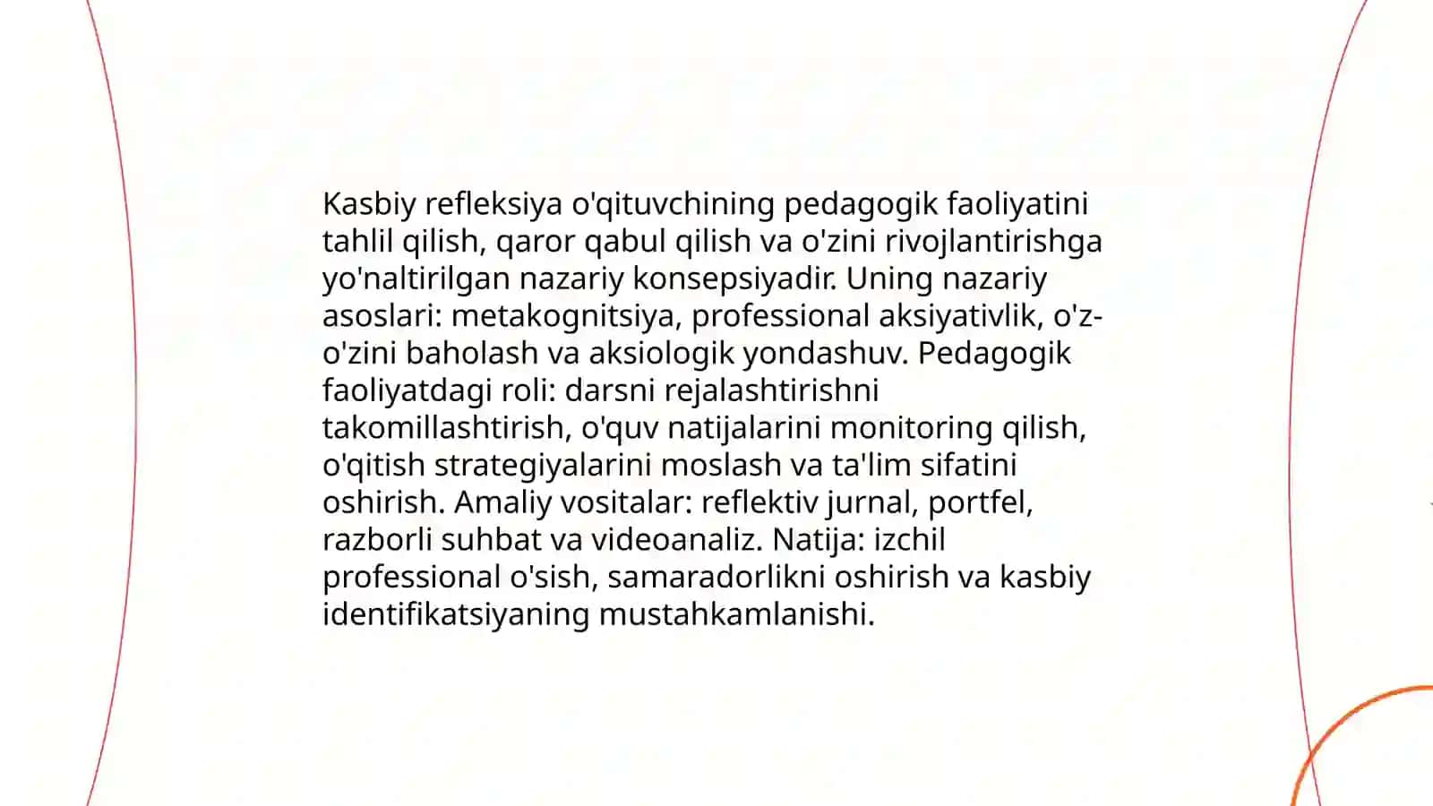 Kasbiy refleksiya o'qituvchining pedagogik faoliyatini tahlil qilish 3