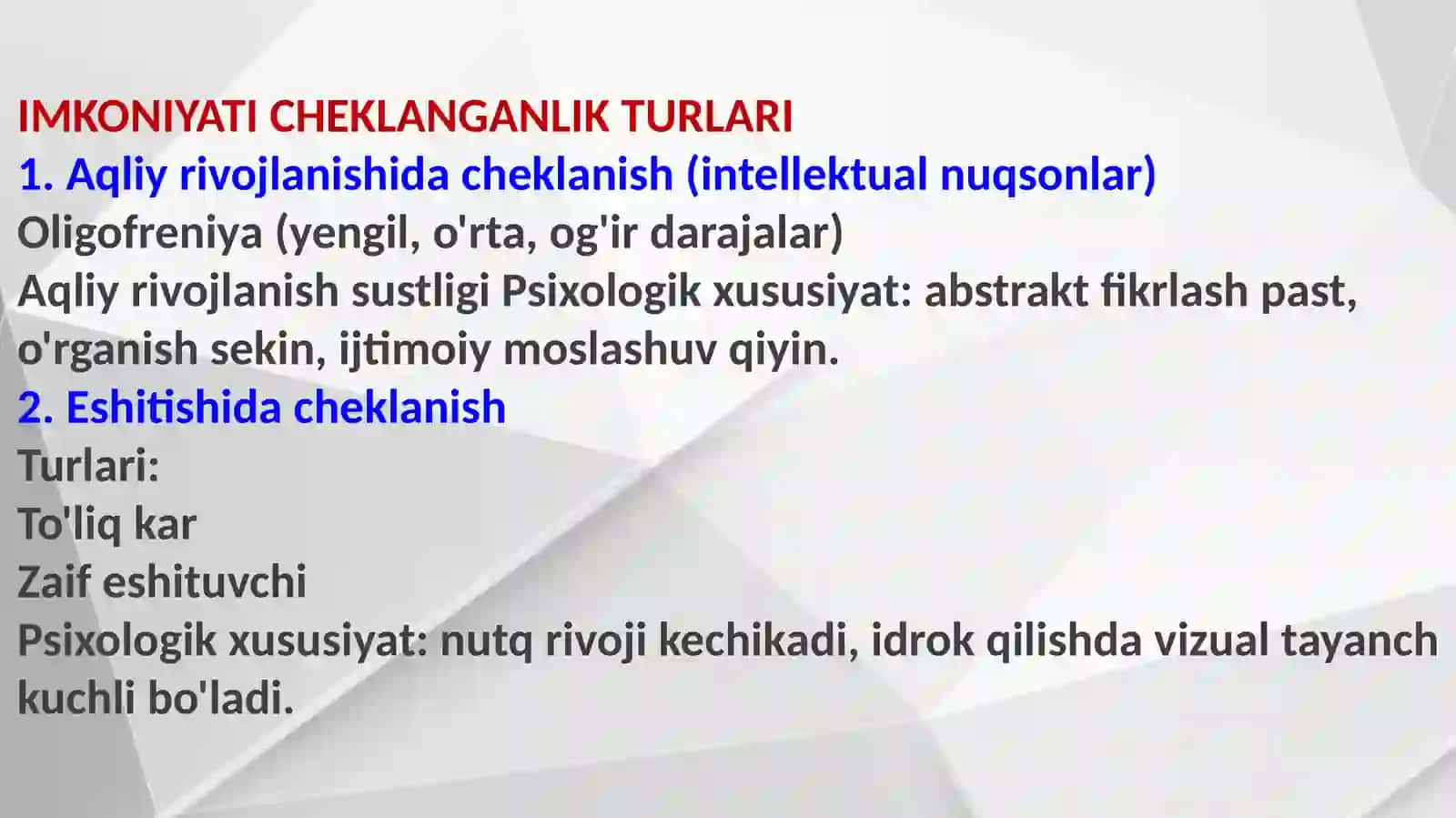Imkoniyati cheklangan bemorlarning psixologik xususiyatlari. Onkologik bemorlarning psixologik xususiyatlarining o'ziga xosligi 3
