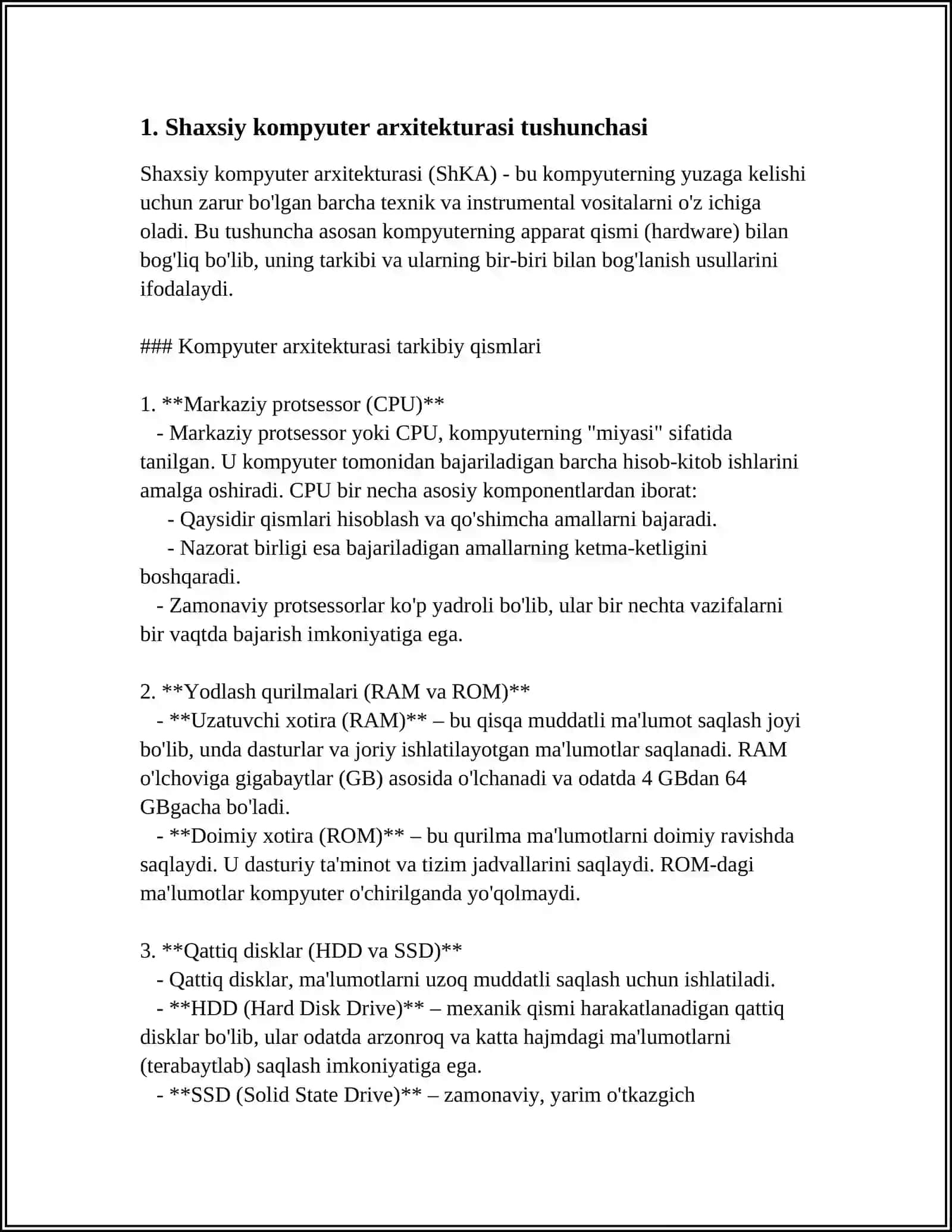 SHAXSIY KOMPYUTER ARXITEKTURASI VA UNING ASOSIY KOMPONENTLARI 3