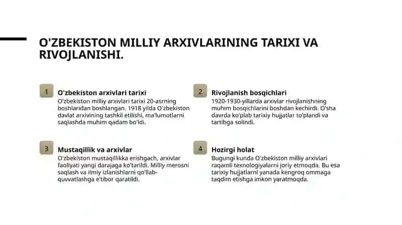 O'zbekiston Respublikasi milliy arxivlari va ularning faoliyati 3