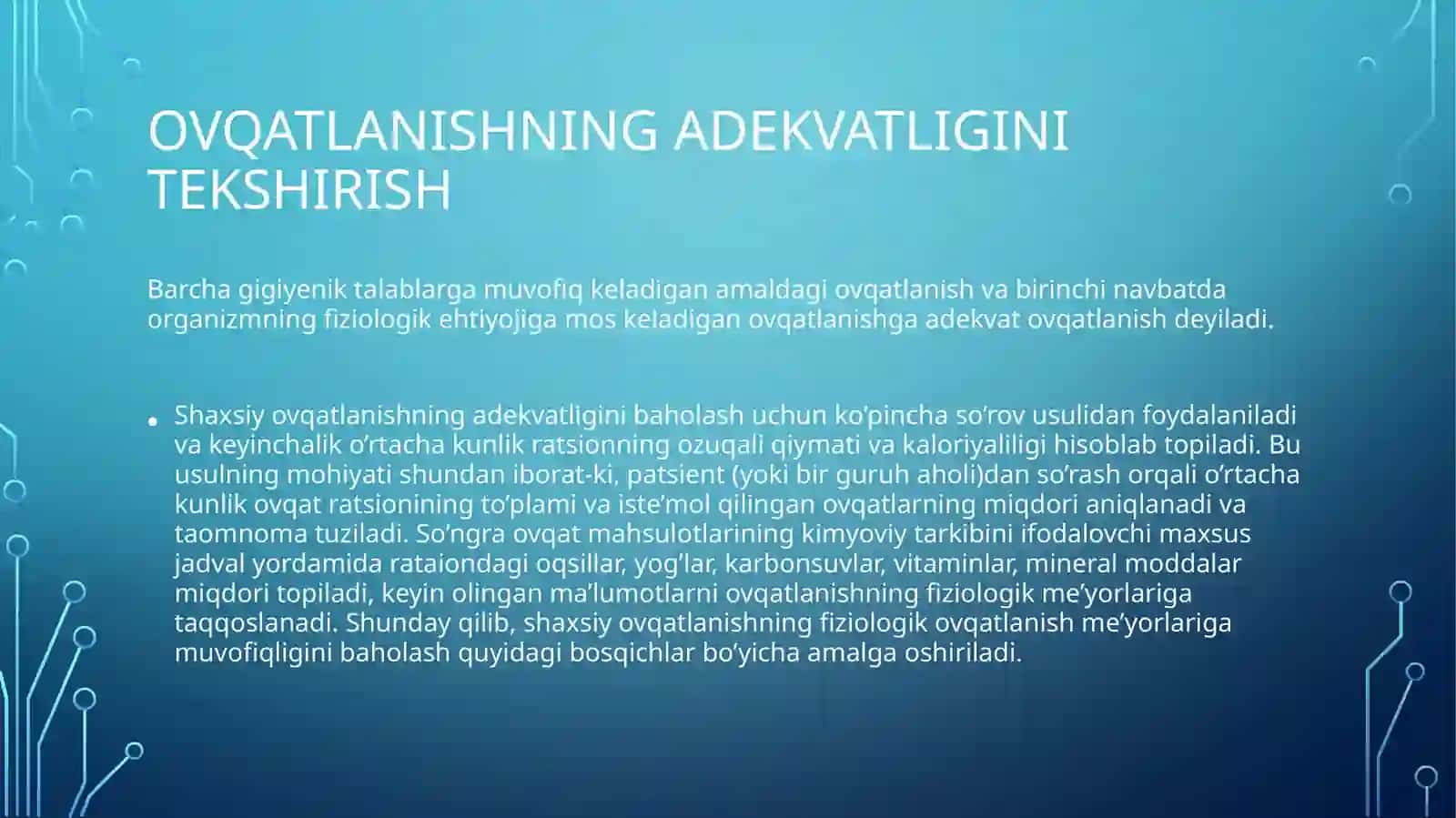 Shaxsiy Ovqatlanishning adekvatligini tekshirish 3