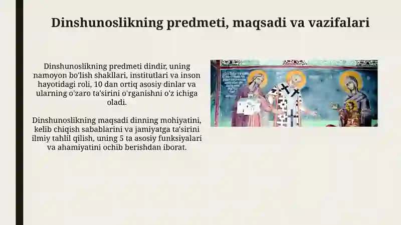Dinshunoslik fanining predmeti, maqsadi va vazifalari 3