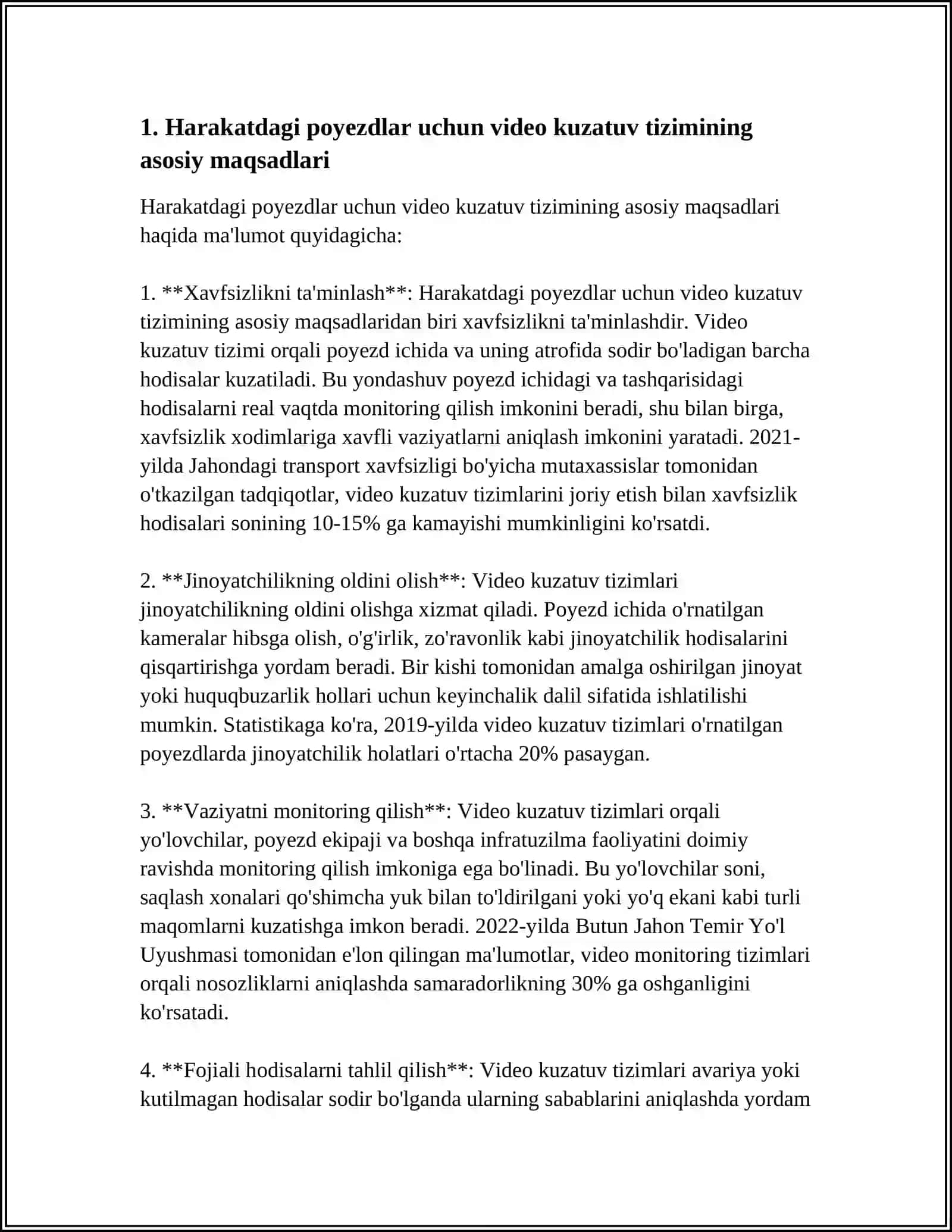 HARAKATDAGI POYEZDLAR UCHUN RAQAMLI VIDEO KUZATUV TIZIMINI LOYIHALASH 3