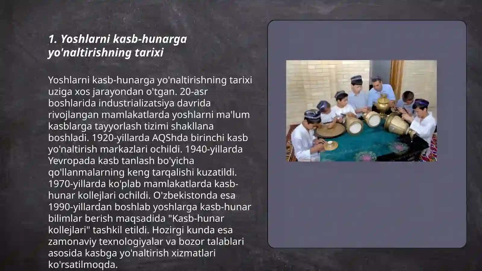 Yoshlarni kasb hunarga yo‘naltirishning nazariy shart-sharoitlarifanning mazmuni,maqsadi va vazifalari 3