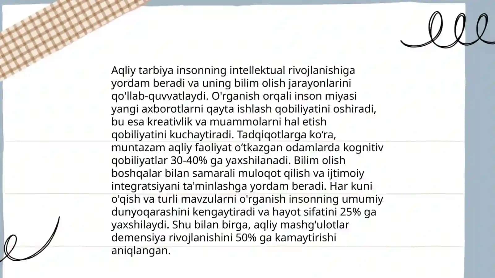 Tarbiya mazmuni aqliy axloqiy siyosiy gʻoyaviy mehnat, jamoatchilik faolligini tarbiyalash, estetik va boshqalar 3