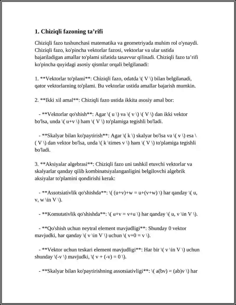 CHIZIQLI FAZONING TARIFI VA MISOLLAR 3