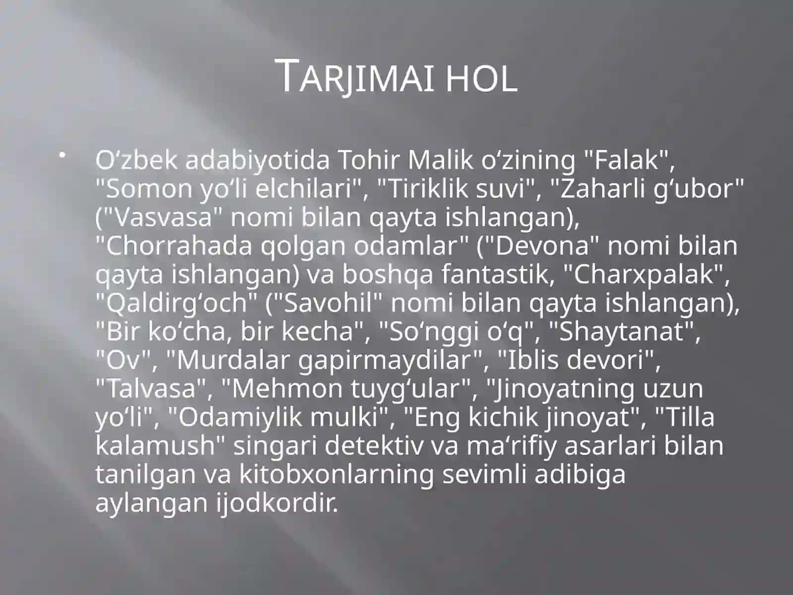 Tohir Malik va "Alvidobolalik" qissasi 3