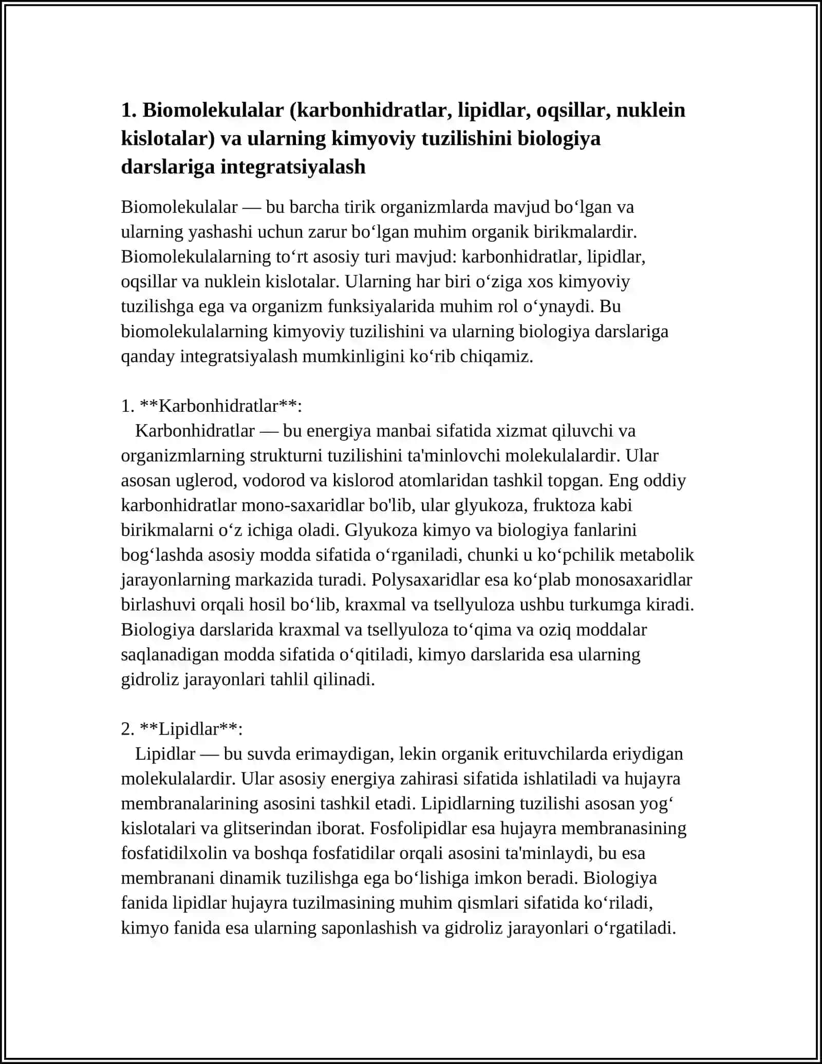 BIOLOGIYANI OʻQITISHDA KIMYO FANI BILAN FANLARARO BOGʻLANISHNI AMALGA OSHIRISH YOʻLLARI 3