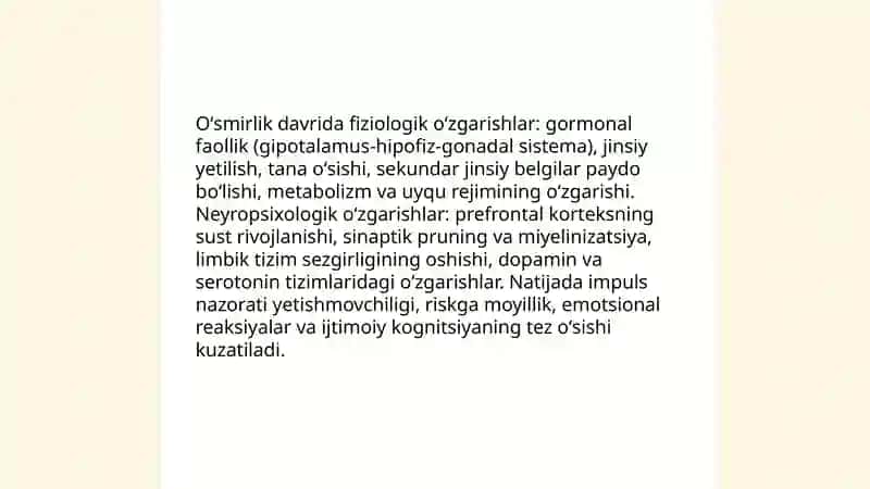 O'smirlik va o'spirinlik davri psixologiyasi 3