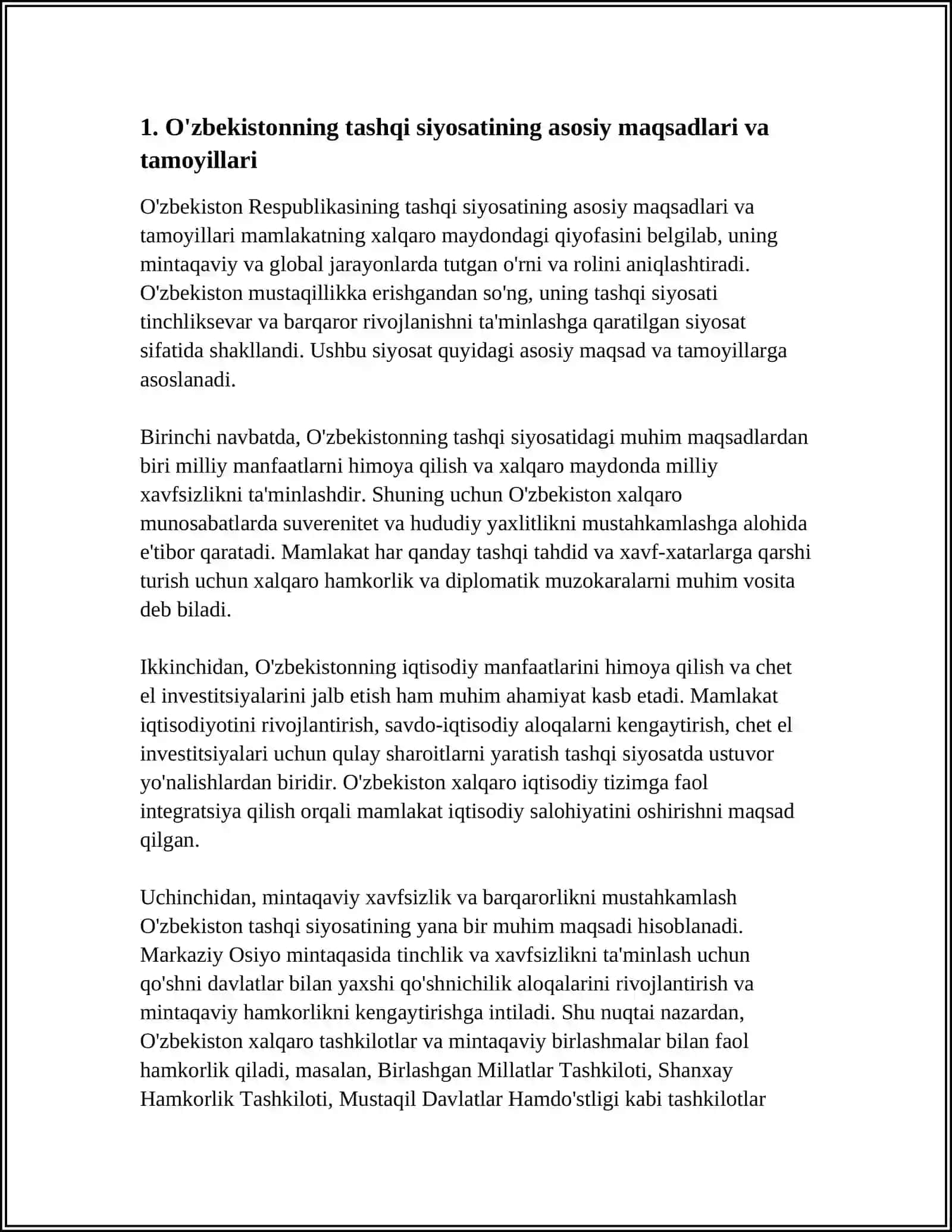 O'zbekistonning tashqi siyosati va xalqaro aloqalar 3