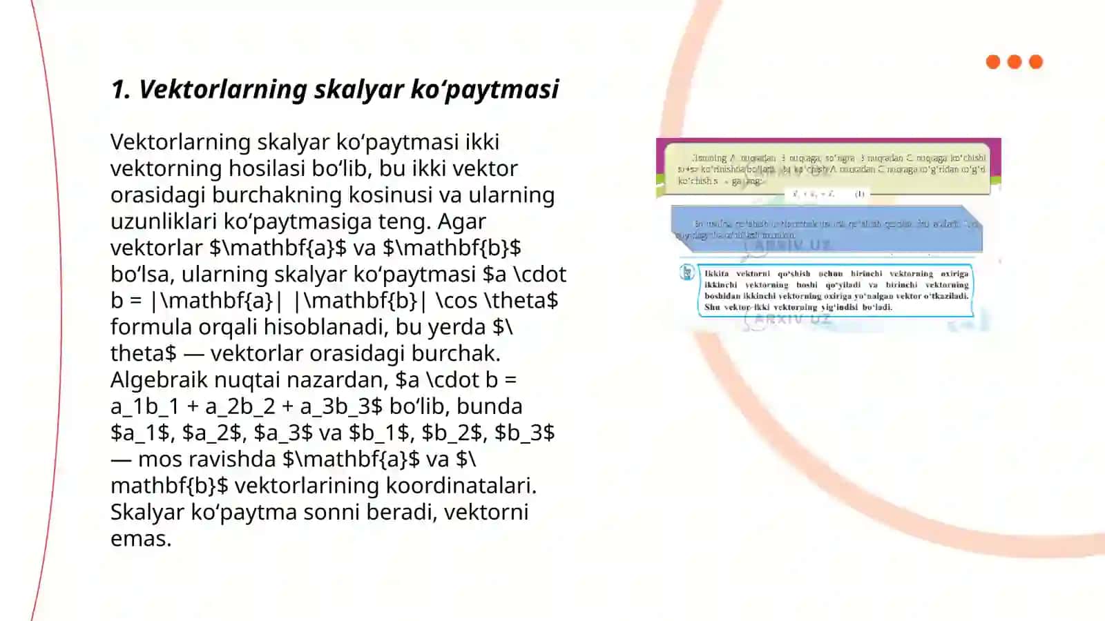 Vektorlarning skalyar,vektor, aralash koʻpaytmasi 3