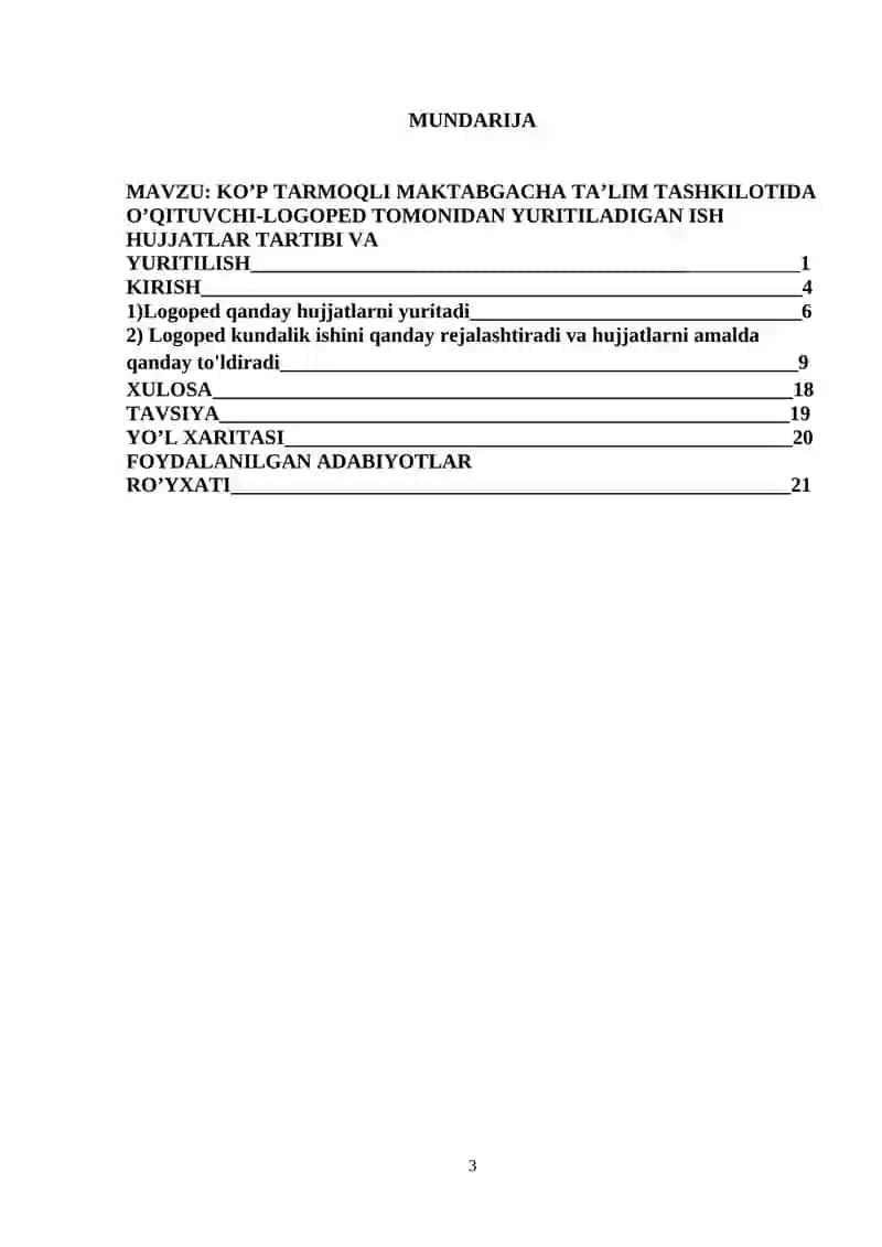 MTM OQITUVCHI VA LOGOPEDLAR UCHUN MALAKAVIY  BITIRUV ISH HUJJATI. TOLIQ FORMATDA. 3