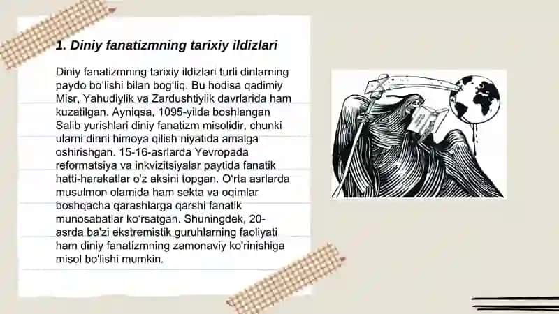 Diniy fanatizm, ekstremizm, fundamentalizm, radikalism va terrorizmning tarixi hamda ularning xavfsizlikka tahdidi 3