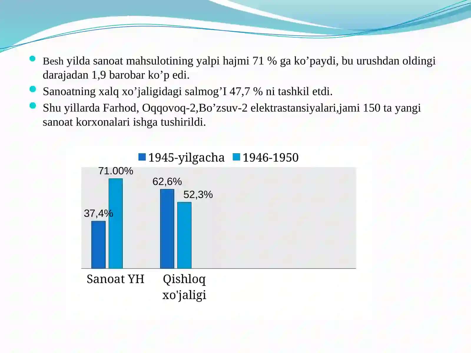 O’zbekistonda XX asrning 40-yillarining ikkinchi yarmi va 60-yillarning boshidagi ijtimoiy-iqtisodiy hayoti 3