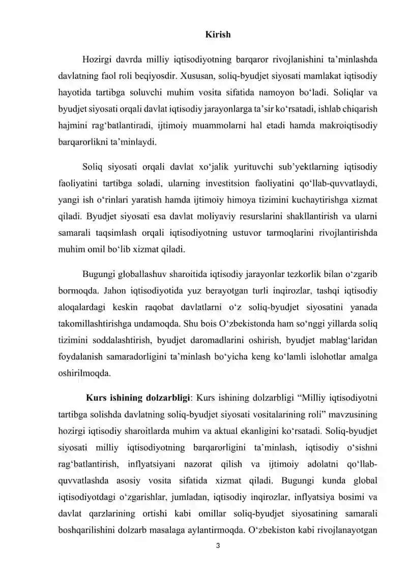 Milliy iqtisodiyotini tartibga solishda davlatning soliq byudjet siyosati vositalarning roli 3