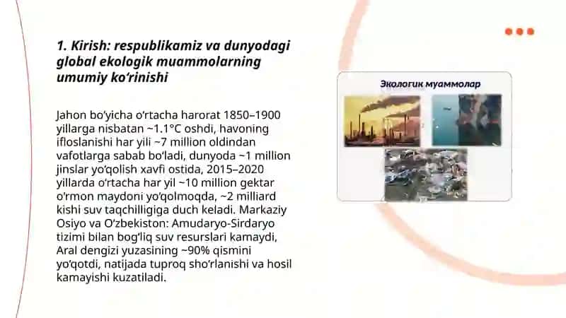 Respublikamiz va Dunyodagi Global ekologik muammolarning kelib chiqishi va oqibatlari haqida taqdimot 3