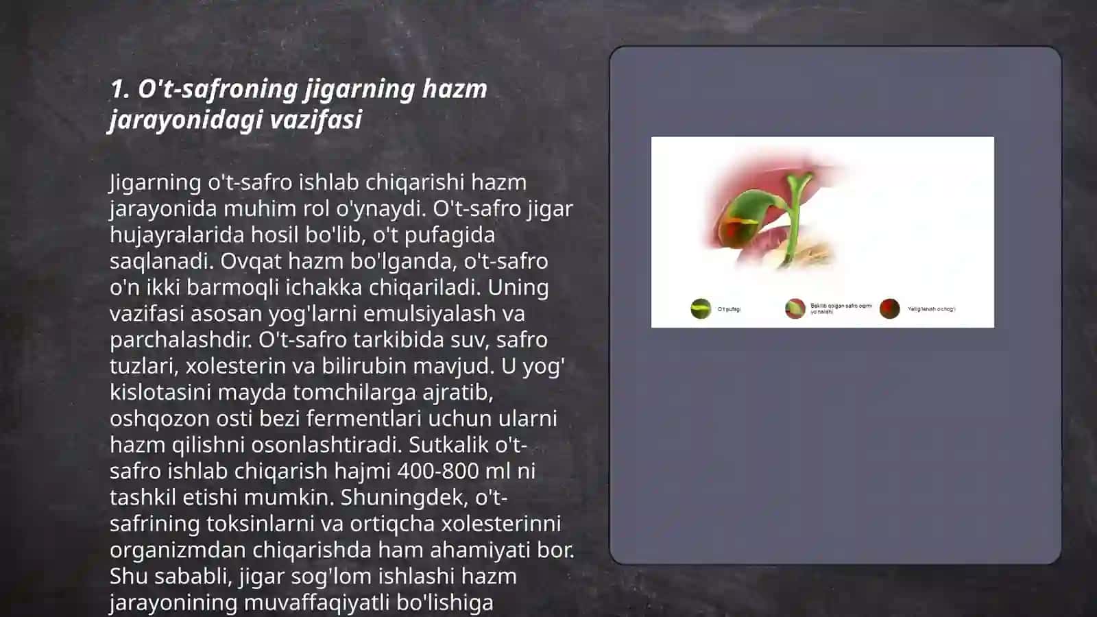O't-safroning jigarning hazm jarayonidagi vazifasi 3