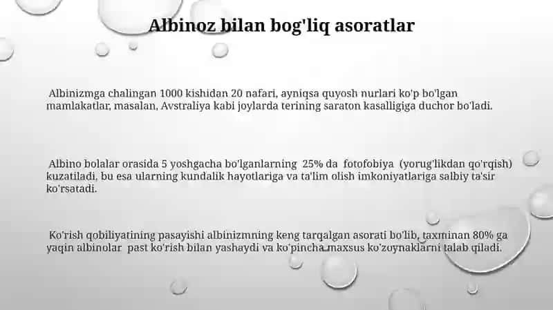 Albinizmning klinik belgilari 3