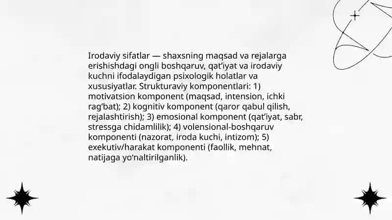 Psixologiyada irodaviy sifatlarning tuzilishi 3