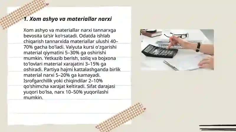 Xom ashyo va materiallar narxi 3