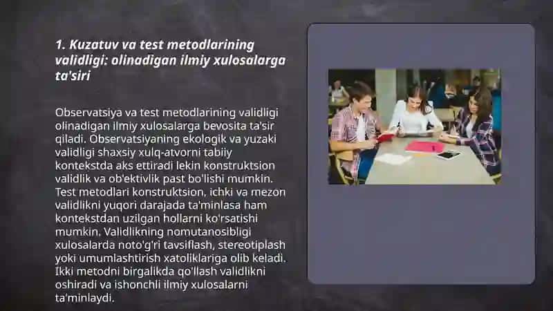 Kuzatuv va test metodlari o'rtasidagi farqlar 3