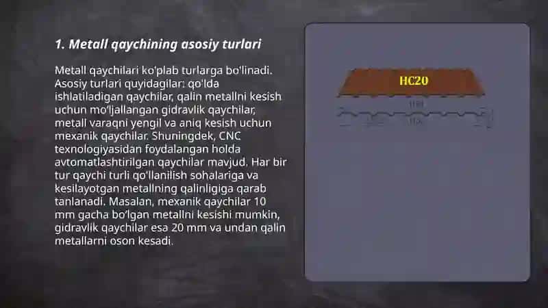 Metall qaychining turlari,tuzilishi,ishga sozlash,qirqish usullari 3