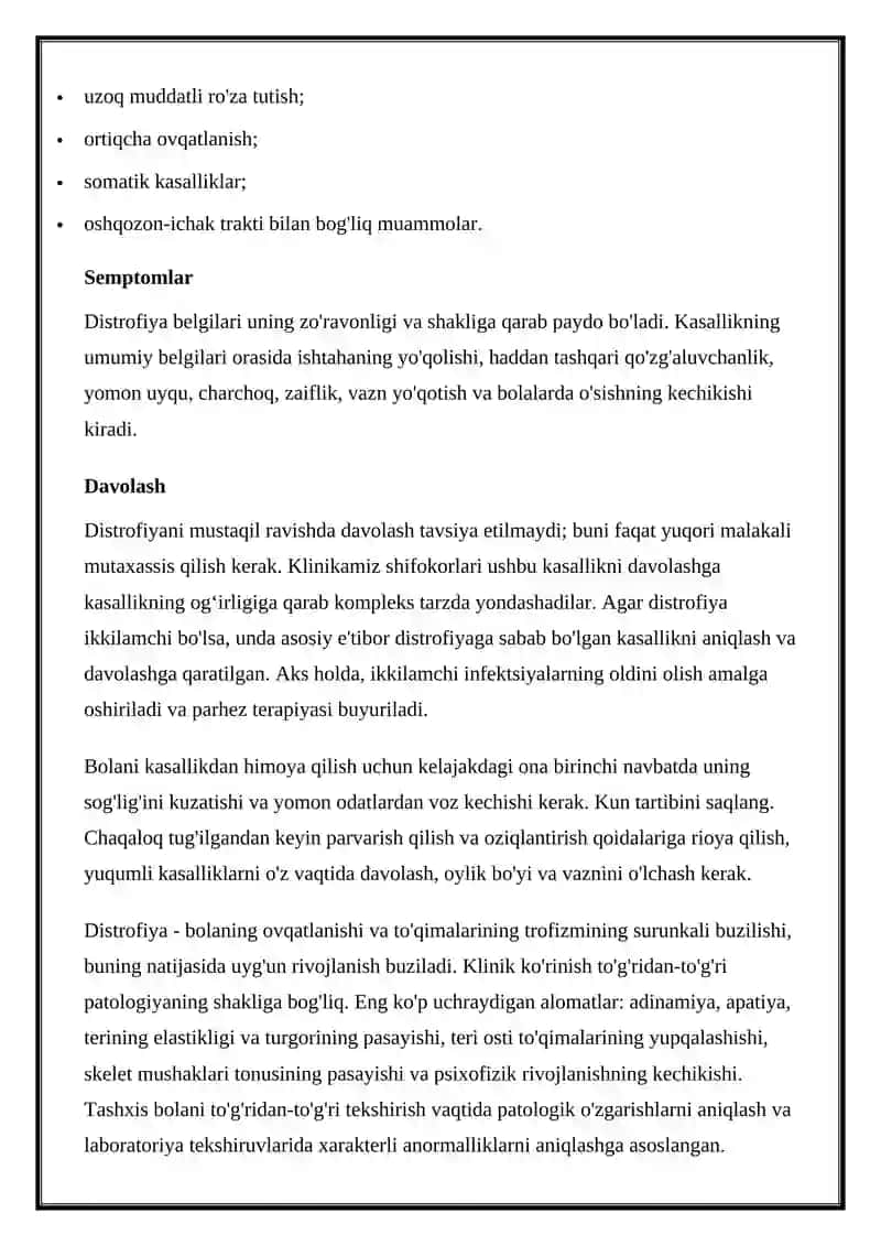 BOLALARDAGI DISTROFIYALAR (SURUNKALI OVQATLANISH BUZILISHI) 3