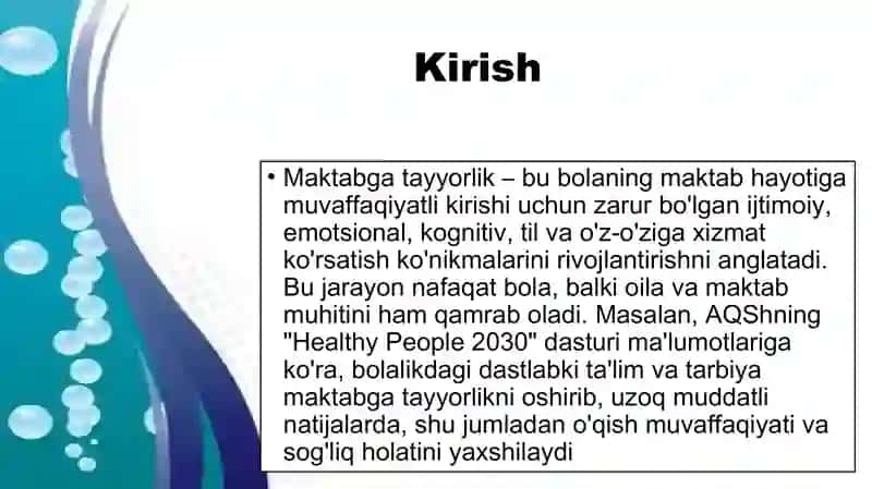 Bolani maktabga tayyorlashda oilaning va maktabgacha ta’lim tashkilotining o’rni 3