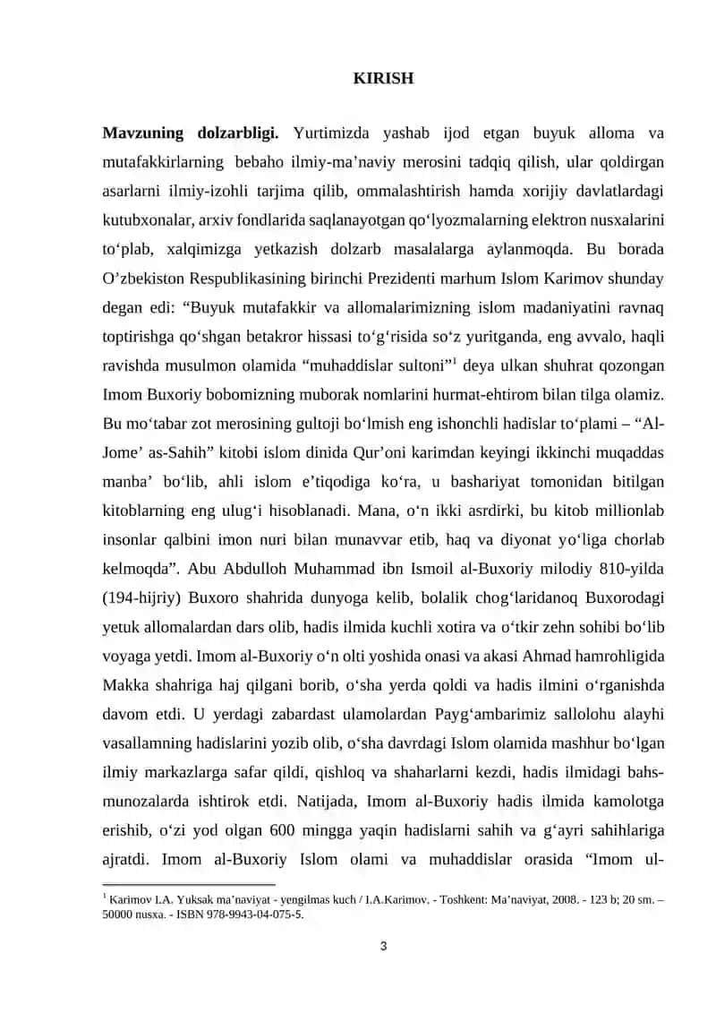 IMOM BUXORIY VA IMOM TERMIZIYNING HADIS ILMIGA QOʻSHGAN HISSASI 3