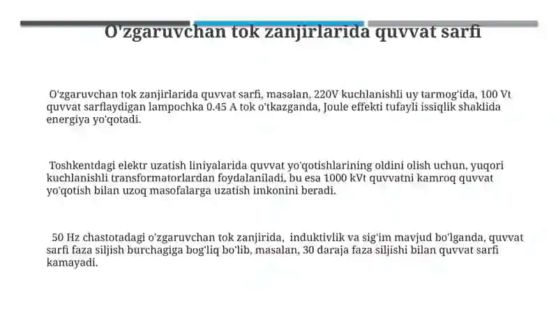O'zgaruvchan tok zanjirlarida quvvat sarfi 3