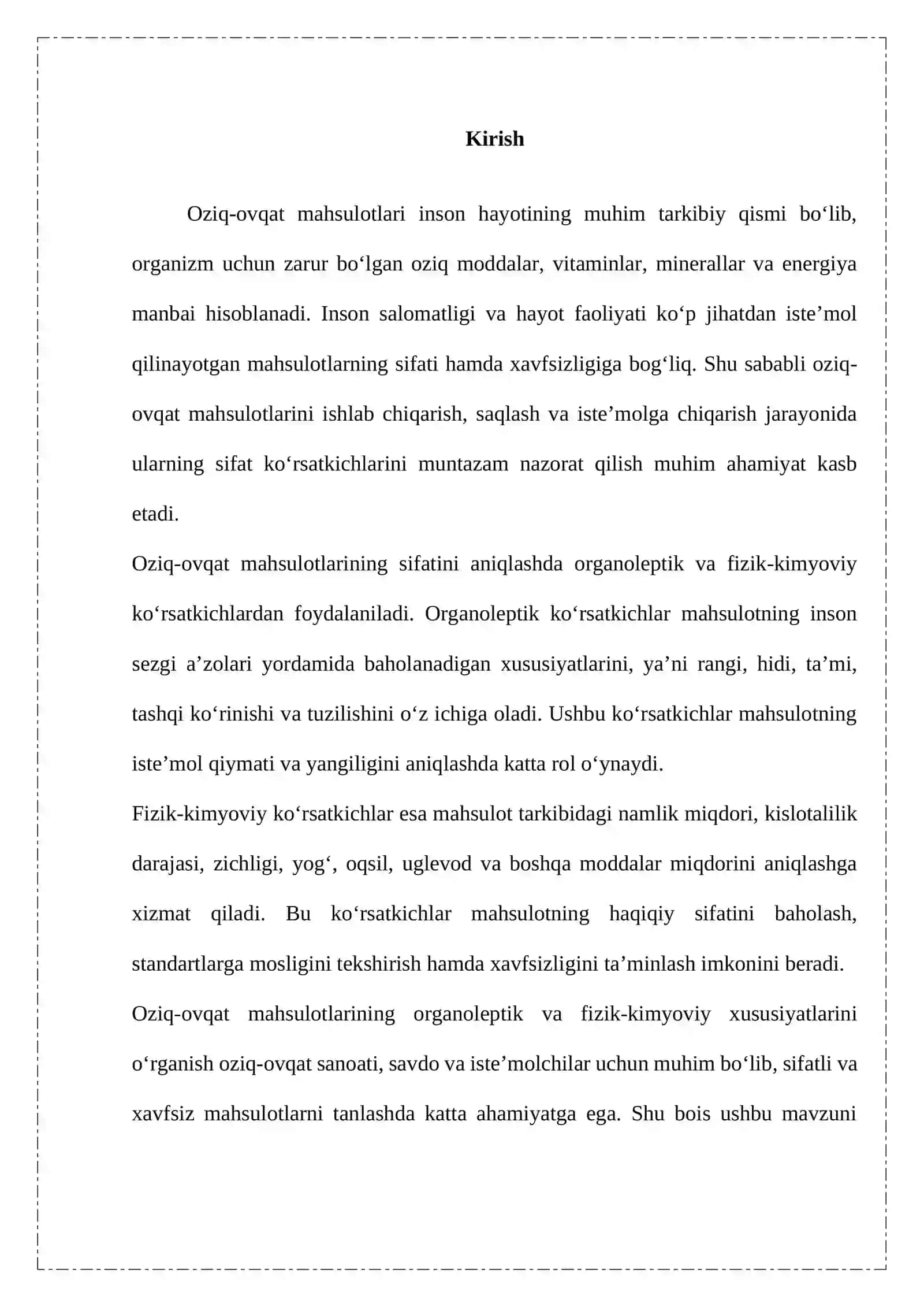 Oziq ovqat mahsulotlari organileptik va fizik kimyoviy ko’rsatkichlari. 3