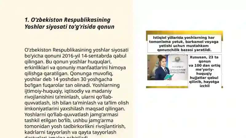 Oʻzbekistonda yoshlarga oid siyosatning xuquqiy asoslari 3