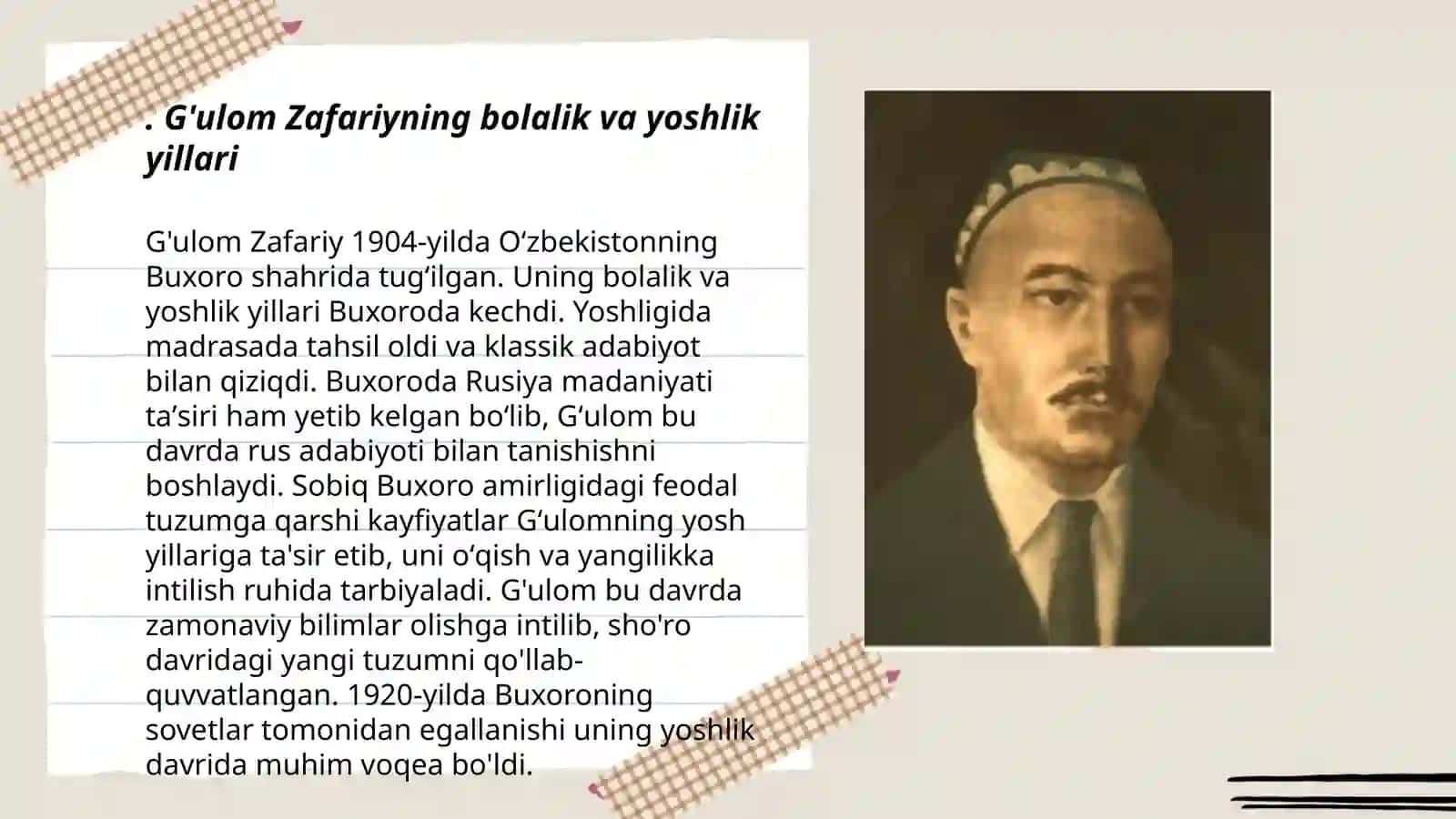 G‘ulom Zafariyning hayoti va ijodi 3
