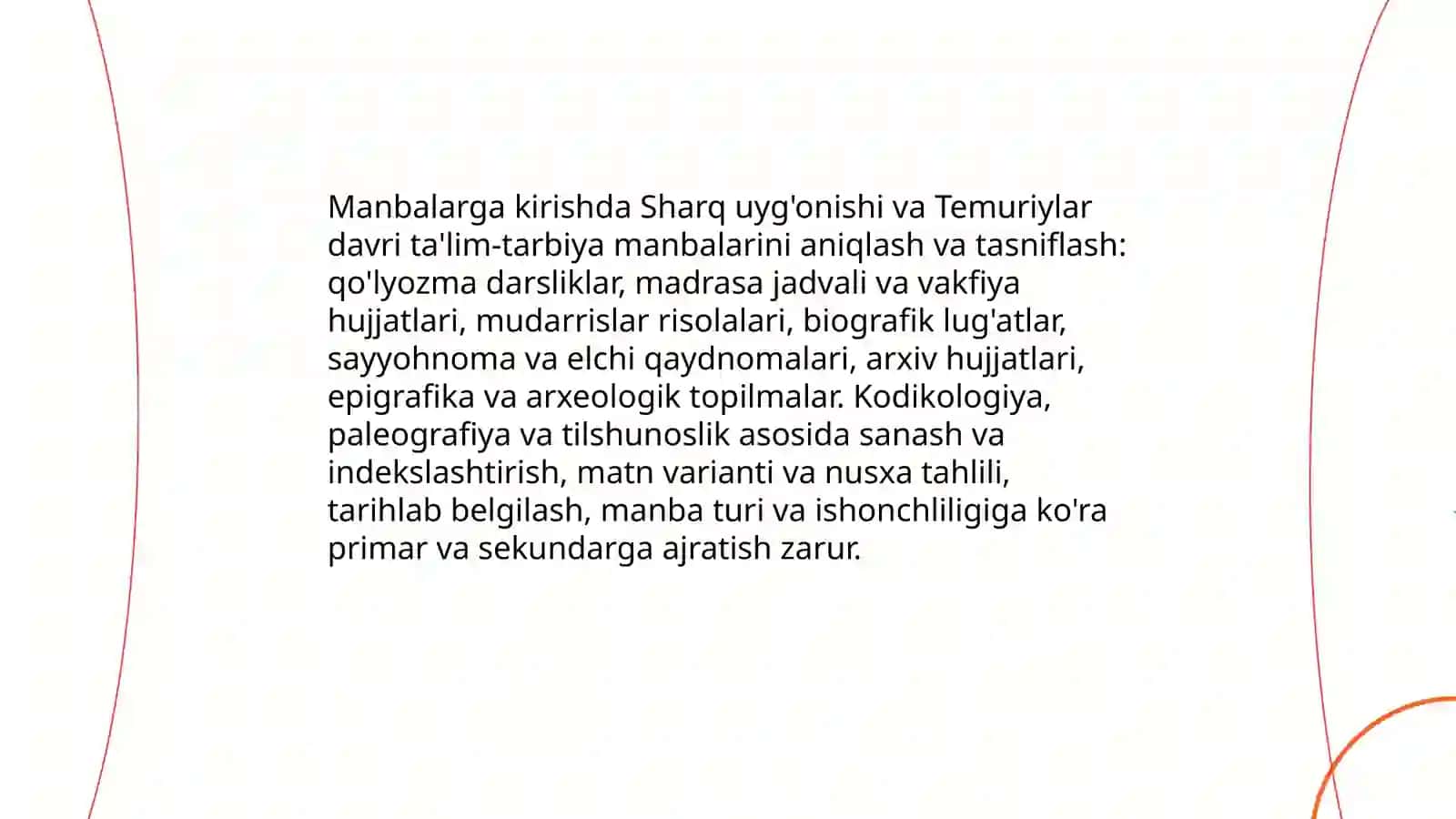 Sharq uyg'onish davrida va Temuriylar davrida ta'lim tarbiya maktab masalalariga doir manbalarni o'rganishda o'quv materiallari bilan faol ishlash 3