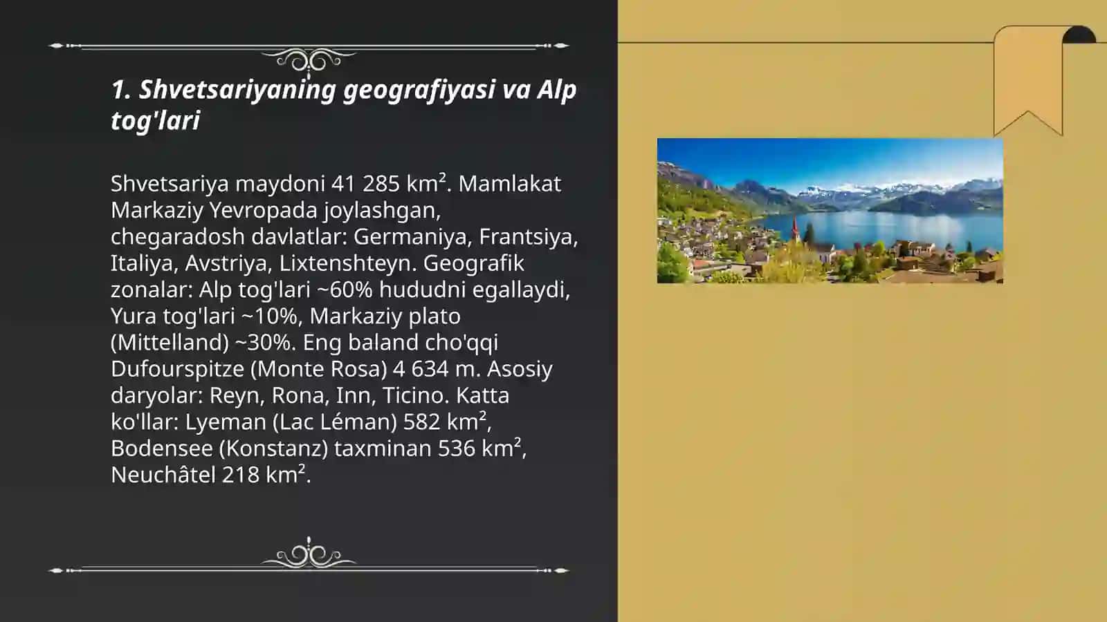 Shvetsariyaning geografiyasi va Alp tog'lari 3