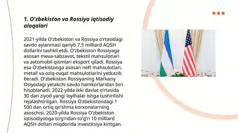 O'zbekiston Respublikasining Rossiya. Xitoy AQSH bilan o'zaro munosabatlari 3