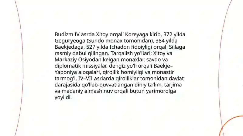 Qadimgi koreyada buddizm tarqalishi va roli 3