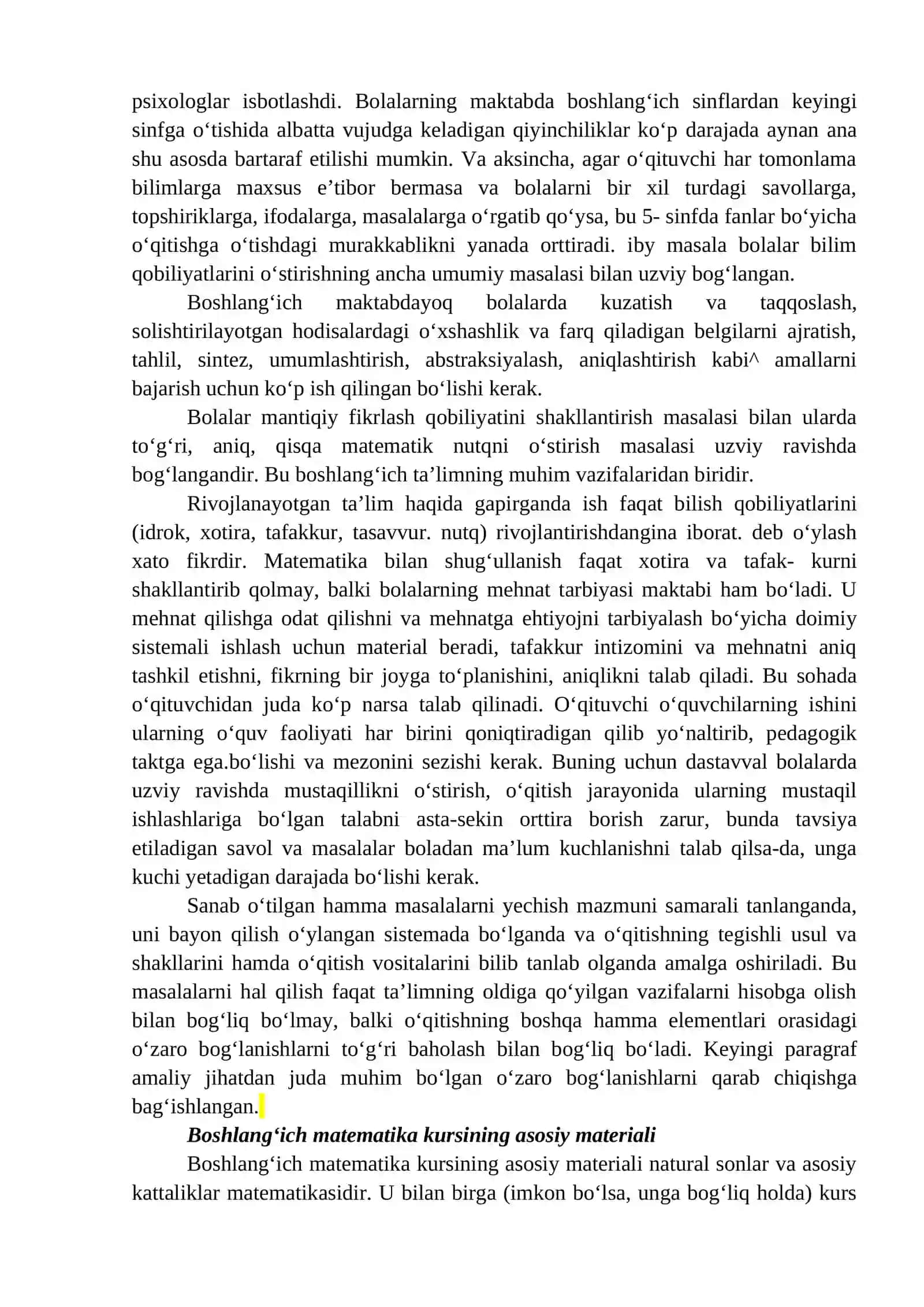Boshlang‘ich sinflarda matematika o‘qitishning tarbiyaviy, ta’limiy, rivojlantiruvchi maqsadi va vazifalari. Boshlang‘ich sinflarda matematika kursining mazmuni va tuzilishi. Boshlang‘ich sinflarda matematika o‘qitish metodikasining mazmuni va tuzilishi. Boshlang‘ich sinflarda matematika fanning fanlararo aloqadorligi 3
