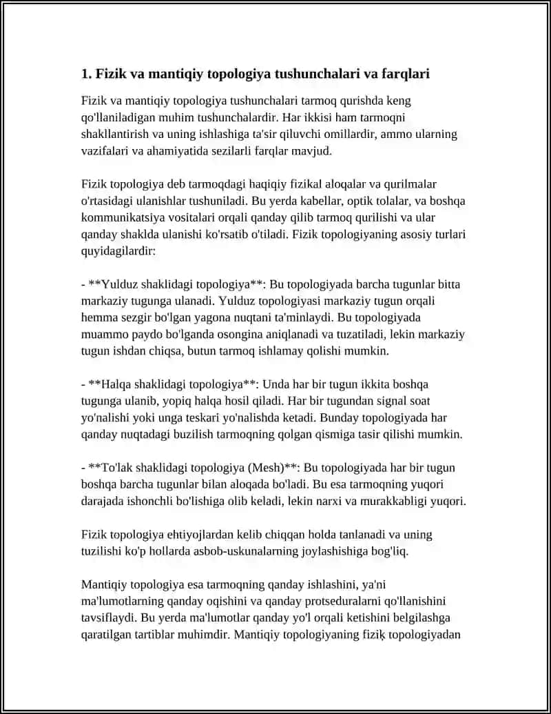 TARMOQ QURISHDA FIZIK VA MANTIQIY TOPOLIGAYALARDAN FOYDALANISH 3