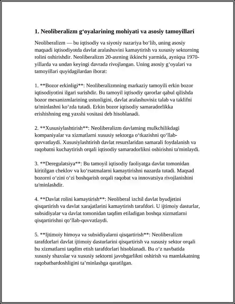 NEOLIBERALIZM G‘OYALARINING MOHIYATI VA AHAMIYATI 3